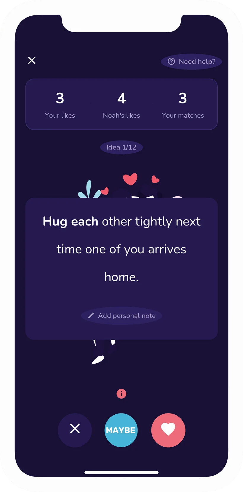 Swiping privately on a sex idea in the Couplet app